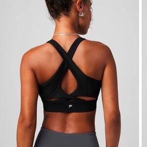 Fabletics No-Bounce High Impact Sports Bra black high neck cross cross back